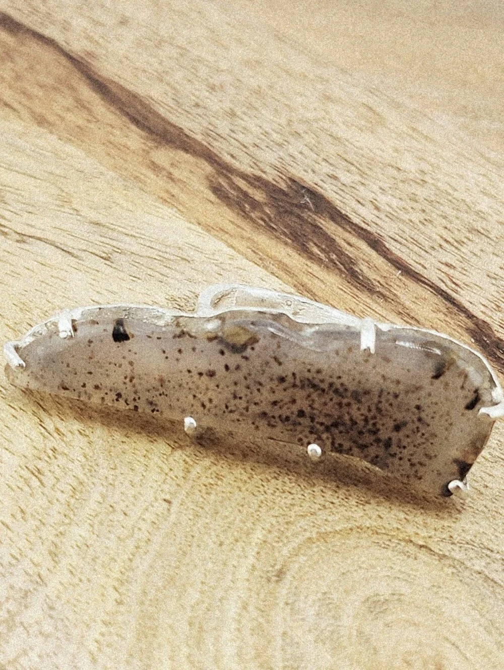 DENDRITIC GEMSTONE RING STATEMENT DESIGN HANDMADE RECYCLED STERLING SILVER 7.5